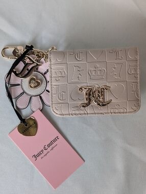 Juicy Couture Pink Pretty Pop Dual Sided Card Case Wallet w/ Floral Charms